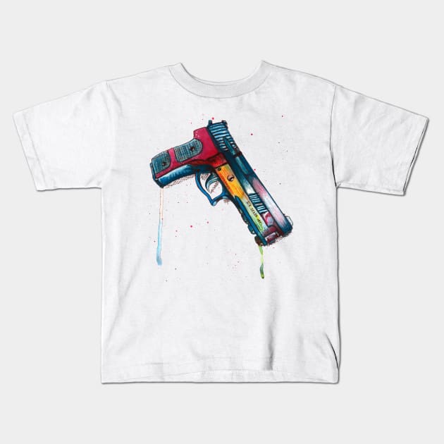 Watercolor Sig Sauer gun - make color not war Kids T-Shirt by Agras